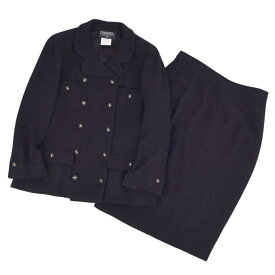 【美品】Vintage シャネル CHANEL 95A セットアップ スーツ ジャケット スカート ココマークボタン フランス製 レディース 46(XL相当) ブラック【中古】