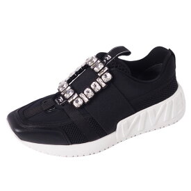 【新古品】ロジェヴィヴィエ Roger Vivier スニーカー VIV GO ヴィヴ ゴー クリスタルバックル シューズ 靴 レディース イタリア製 37.5(24.5cm相当) ブラック【中古】