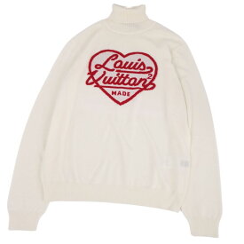 【美品】ルイヴィトン LOUIS VUITTON NIGO ニット セーター ハイネック ロゴ ハート ウール トップス メンズ イタリア製 XL ホワイト【中古】