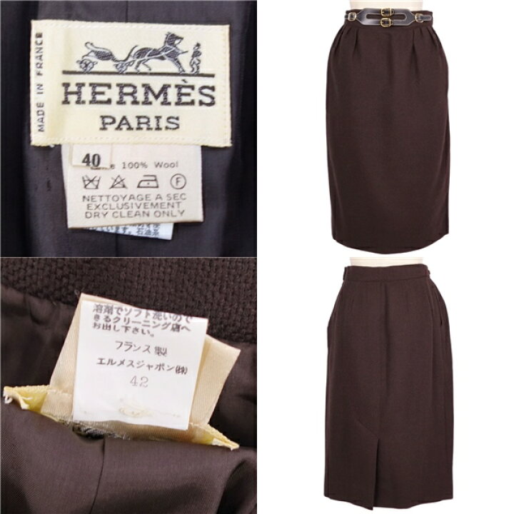 楽天市場】【美品】Vintage エルメス HERMES スカート ウール ゴールド  