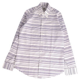 【美品】エルメス HERMES シャツ スナップダウンカラー ボーダー ロングスリーブ 長袖 フランス製 コットン トップス メンズ 38/15(M相当) ホワイト/ブルー【中古】