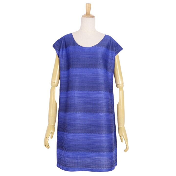 PLEATS PLEASE ワンピース チュニック ノースリーブ ボーダー 3 PLEATS