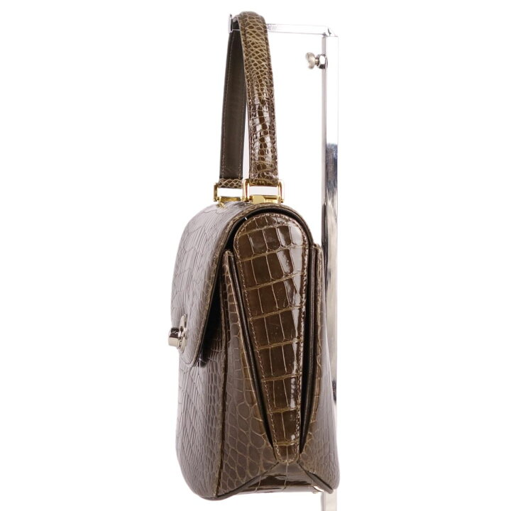 美品 マルウ MARUU バッグ ハンドバッグ ターンロック クロコダイル  