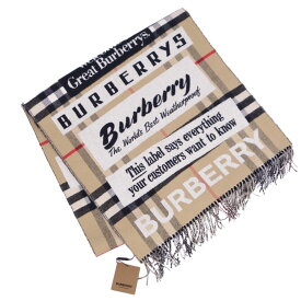 【新古品】バーバリー BURBERRY マフラー ストール ブレンケット チェック ロゴ カシミヤ100％ レディース スコットランド製 210×50cm ベージュ/ブラック/ホワイト【中古】