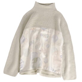 【美品】エルメス HERMES ニット マルジェラ期 セーター ハイネック シルク切り替え トップス レディース イタリア製 SM カーキグレー【中古】