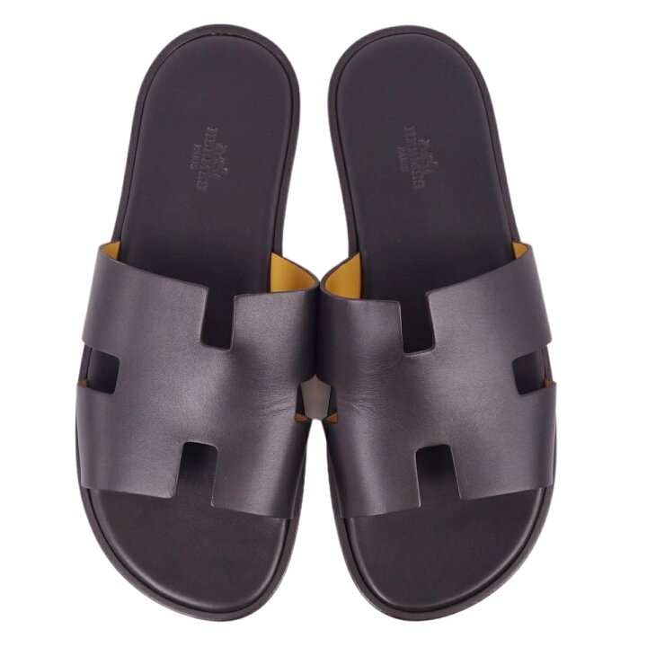 HERMES ダークブラウン Hロゴ サンダル