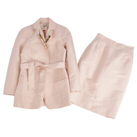 【美品】Vintage エルメス HERMES セットアップ スカートスーツ コットン シルク ジャケット スカート レディース 38(M相当) ピンク【中古】