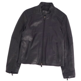 【美品】ヒューゴボス ポルシェ HUGO BOSS PORSCHE ジャケット レザージャケット ジップアップ ラムレザー アウター メンズ 44(S相当) ブラック【中古】