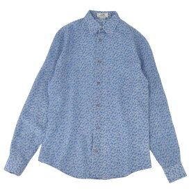 【美品】エルメス HERMES シャツ ロングスリーブ 長袖 花柄 リネン トップス メンズ フランス製 39/15.5(M相当) ブルー【中古】