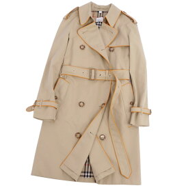 【極美品】バーバリー BURBERRY コート トレンチコート 裏チェック パイピング 英国製 アウター レディース UK4 US2 IT36(S相当) ベージュ【中古】