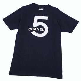 【美品】Vintage シャネル CHANEL Tシャツ カットソー 半袖 ショートスリーブ ロゴ No.5 トップス レディース M～L相当(表記消え) ダークネイビー【中古】