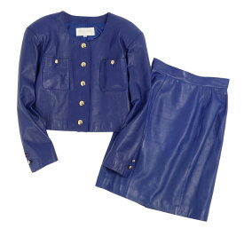 【美品】クレージュ courreges セットアップ スカートスーツ ジャケット スカート ラムレザー レディース 38(S相当) ブルー【中古】