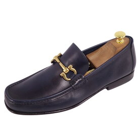 サルヴァトーレ フェラガモ Salvatore Ferragamo ローファー モカシン ホースビット カーフレザー シューズ メンズ 7.5EE(25.5cm相当) ネイビー【中古】