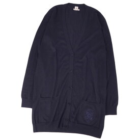 【美品】エルメス HERMES カーディガン コーディガン ニット ロゴ刺繍 カシミヤ シルク トップス レディース イタリア製 36(S相当) ネイビー【中古】