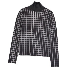 【美品】エルメス HERMES ニット 21AW セーター ハイネック ロングスリーブ 長袖 チェック カシミヤ トップス レディース イタリア製 34(XS相当) ブラック/ホワイト【中古】