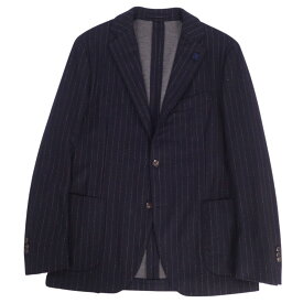 【美品】ラルディーニ LARDINI ジャケット テーラードジャケット シングル ストライプ ウール アウター メンズ 50(M相当) ネイビー【中古】