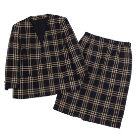 【美品】Vintage バーバリー Burberrys セットアップ スカートスーツ ジャケット スカート チェック柄 レディース 17BR(L相当) ネイビー【中古】