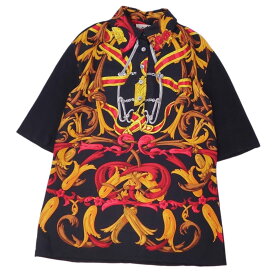 【美品】Vintage エルメス HERMES ニット シャツ ブラウス ポロシャツ 半袖 ショートスリーブ シルク切替 総柄 トップス レディース M マルチカラー【中古】