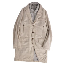 【美品】キーレッド KIRED コート ロングコート チェスターコート ベスト付き アウター イタリア製 メンズ 44(XS相当) ウール グレー 古着【中古】