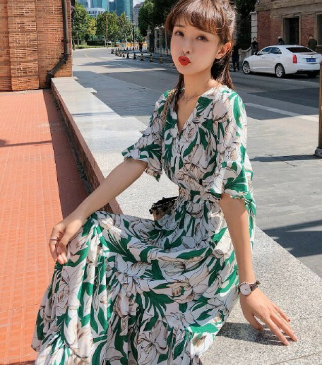 楽天市場】総柄 花柄 シフォン風素材 ボタニカル マキシワンピース  