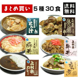 【マラソン最終日!!店内全品最大20％OFFクーポン★27日09:59迄】群馬銘柄肉レトルト食品 6種×5袋 30食セット 和風総菜 ごはんのおとも 牛丼の具 豚丼の具 とん汁 地鶏炭火焼 もつ煮 カレー 買い置き