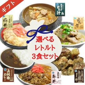 【店内全品最大15％OFF＆P5倍★1日23:59迄】レトルト 詰め合わせ 群馬の選べるギフト3食セット 詰合せ レトルト食品 惣菜 高級 無添加 国産 国内製造 常温 牛丼 豚丼 とん汁 カレー もつ煮 炭火焼 選べる 群馬 ギフト 熨斗 御歳暮 御年賀 贈答品 人気