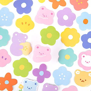 最短当日出荷◆シール フレークシール | 小花 フラワー カラフル ベアー | お花と熊さん 92枚セット