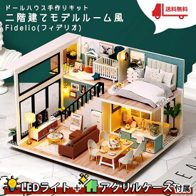 最短当日出荷◆ドールハウス ミニチュア 手作りキットセット DIY | 二階建てモデルルーム風 | シック 高級感 カフェ風 | 中型 1/24 | LEDライト+アクリルケース Fidelio (フィデリオ)