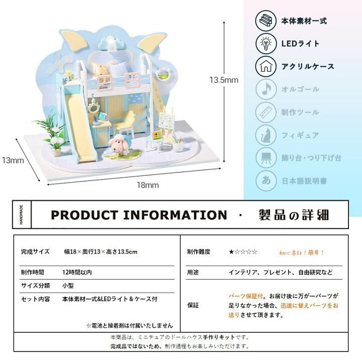 楽天市場 1 24ドールハウス ミニチュア 手作りキット セット 英語説明書 羊 ひつじ ベッド すべり台 ブルー 青 水色 小型 初心者向け Ledライト アクリルケース めえめえルーム ドールハウスと雑貨 Moin Moin