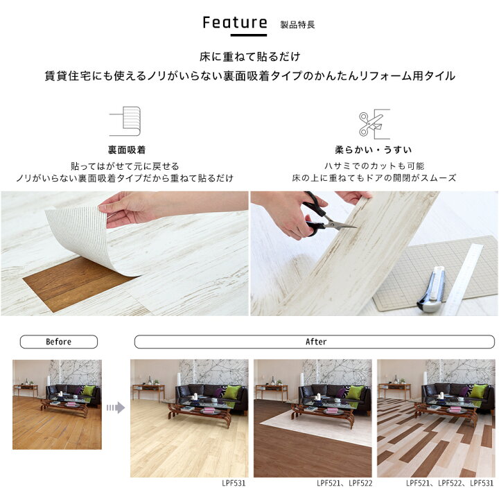 楽天市場】フロアタイル ピタフィー 貼ってはがせる 1ケース 24枚入り 