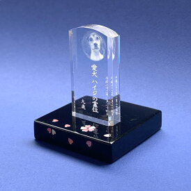 アクリル ペットお位牌 （やすらぎ角）/漆と螺鈿細工の台座付き/桜/水玉/ライン