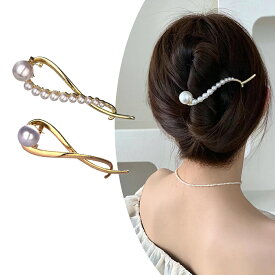 バナナクリップ ヘアクリップ ヘアアクセサリー クロス パール メタル 大粒 ゴールド 上品 大人 高見え おしゃれ カジュアル 送料無料