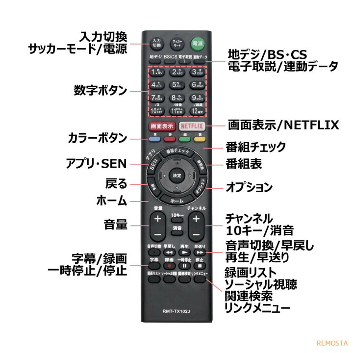 楽天市場 ソニー ブラビア テレビ リモコン Rmt Tx102j 電池付き Kj 32w700c Kj 40w700c Kj 48w700c Kj 48w730c Kj 40w730c Kj 32w730c Sony Bravia 代用リモコン Remosta モックストア