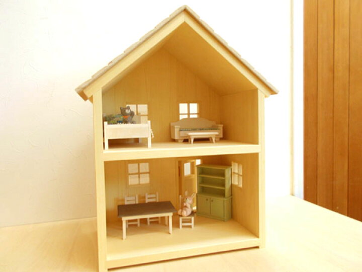 楽天市場】ドールハウス風 オープン棚 三角屋根 窓透明 木製 無塗装  