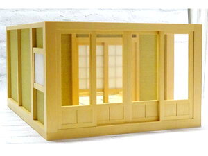 【ミニチュア和風家具プレゼント】和風ドールハウス-36 ミニ和室6畳-ロ型 床の間・広縁B(1/12スケール)建具選択 木製 ベイヒバ 無塗装 横幅45.5cm 日本製 日本人職人手作り品