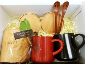 コーヒー好き和風カップセット-5 木製 食器等全7点セット 箱の横幅26.3cm 無料ラッピング