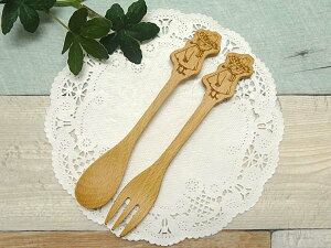 ありがとう カトラリー入りプチブーケ-2 木製 2本セット 籐芸 デザートスプーン1本 デザートフォーク1本 ムーミン リトルミイ スナフキンから選択 花束風袋