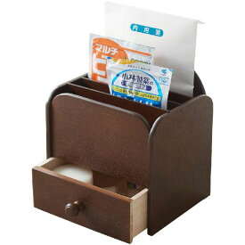 サプリメントラック 薬袋ラック 薬箱 小物入れ 木製 天然木突板貼り 取っ手付き ブラウン 020-109 日本製