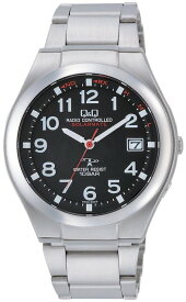 シチズン Q&Q 電波ソーラー腕時計 メンズ 10気圧防水 日付表示 薄い ステンレス ソーラーメイト ブラック HG12-205【あす楽対応】