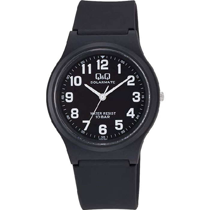 シチズン QQ ソーラー腕時計 メンズ １０気圧防水 ウレタンバンド アナログ ブラック H036-004