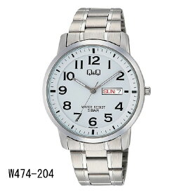 シチズン Q&Q 腕時計 メンズ ステンレスバンド 5気圧防水 カレンダー アナログ　 W474-204　ホワイト 【メール便 送料無料】