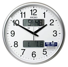 セイコー 掛け時計 壁掛け時計　電波時計 カレンダー 温度湿度表示 連続秒針 KX235S シルバーメタリック【取り寄せ品】