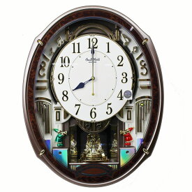 リズム時計 からくり時計 電波掛け時計 スモールワールド アルディ メロディ48曲 回転飾り 茶木目仕上 4MN545RH23 掛け時計 壁掛け 電波時計