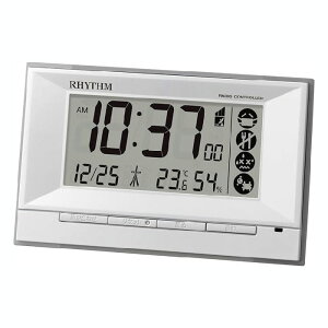 リズム(RHYTHM) 目覚まし時計 電波時計 デジタル 温度 湿度 カレンダー 熱中症 白 8.8x14.3x4.2cm 8RZ207SR03
