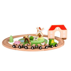 木製レール スモールファームトレインセット 列車 電車 汽車トレインセット 3歳 4歳 5歳 男の子 女の子 誕生日 プレゼント おもちゃ 木のおもちゃ