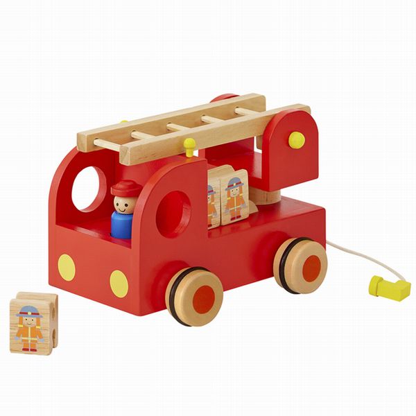 カタカタ 森の消防隊 消防車 はしご 車 おもちゃ 木製 木のおもちゃ はたらく車 エドインター 2歳 3歳 4歳 誕生日 プレゼント 男の子 知育玩具