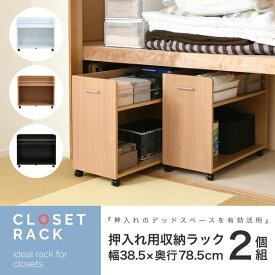 【ポイント5倍】押入れ用ラック 2個セット 38.5x78.5cm ラック 収納 収納棚 押し入れ収納 クローゼット収納 隙間収納 キャスター付き 取っ手付き 2段 大容量 シンプル