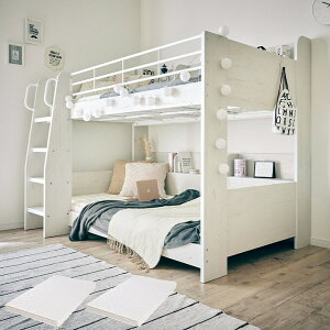 【ポイント9倍!今晩20時開始!】【マットレス付き】宮付き コンパクト 二段ベッド Flam(フラム) 6色対応 2段ベッド 二段ベット 2段ベット マットレスセット 宮付 棚 宮棚付 子供用ベッド ベッ