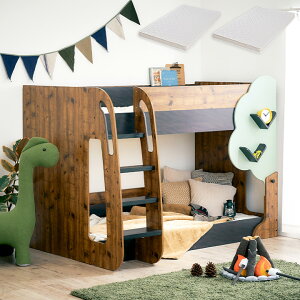 【マットレス付き】二段ベッド 2段ベッド TREE(ツリー) 2色対応 二段ベット 2段ベット マットレスセット ロータイプ ローベッド ブックラック 絵本棚 絵本ラック 飾り棚 子供用ベッド 木製 パ