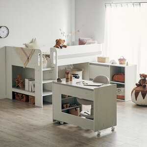ロフトベッド システムベッド 高さ72cm デスク チェスト 3点セット Racine(ラシーン) 2色対応 ロフトベット システムベット ロータイプ おしゃれ 学習デスク 収納棚 キャスター付き シングルベ